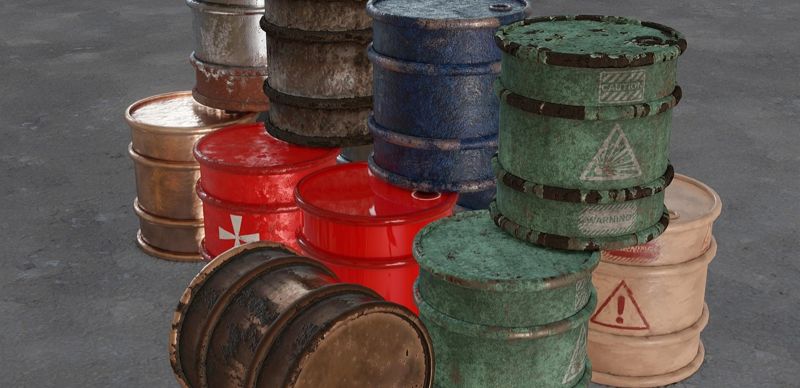 Бочки нефти, баррели, снижение цен на нефть, ржавые бочки