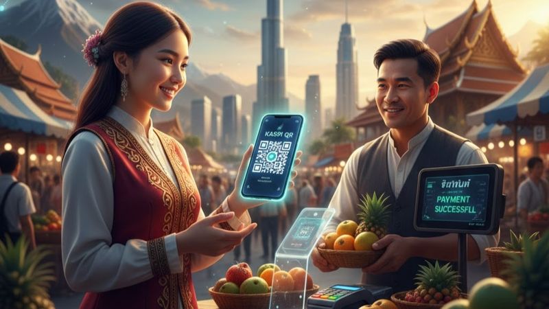 Девушка покупает фрукты за рубежем