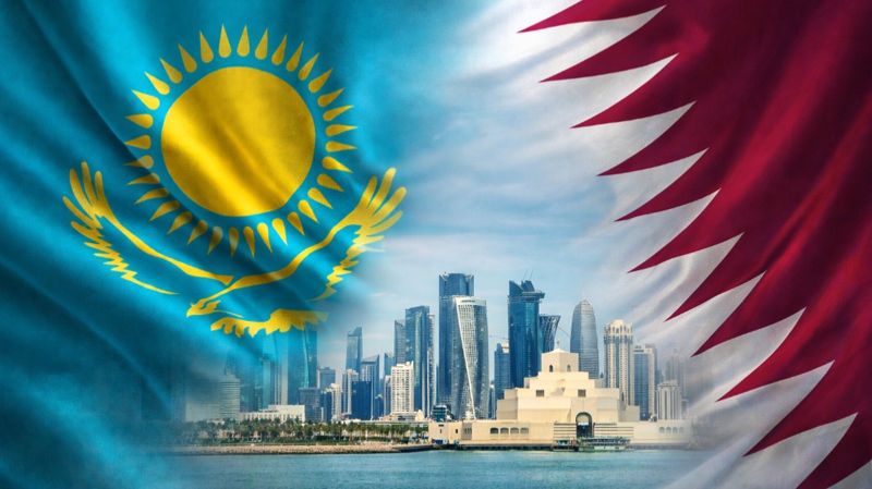 Флаги Казахстана и Катара 