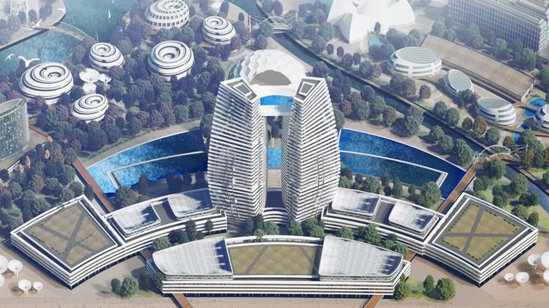 Рендер центра города Алатау с небоскребами