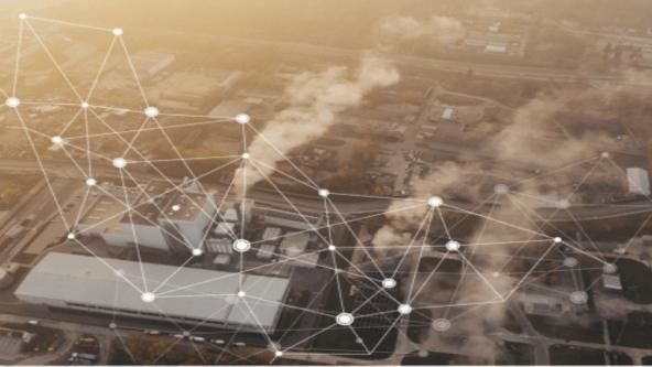 Здания энергетики с наложенным цифровым графиком