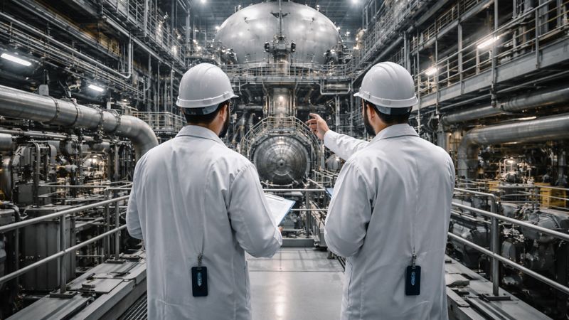 Два сотрудника АЭС возле ядерного реактора