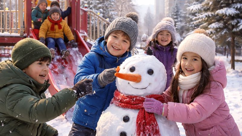 дети играют зимой