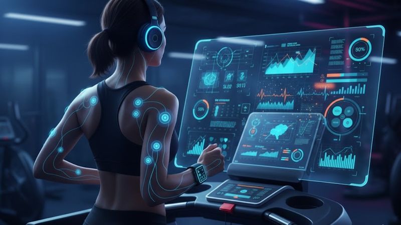 Девушка на беговой дорожке, ИИ-изображение, стартапы