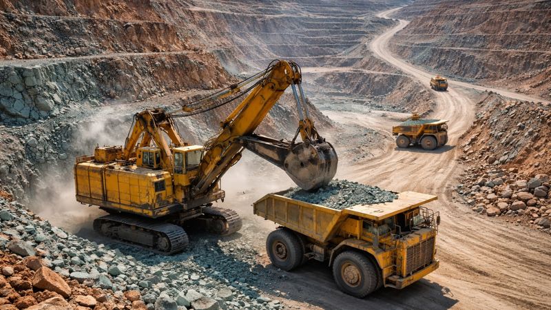 Магистральные грузовики в медном карьере