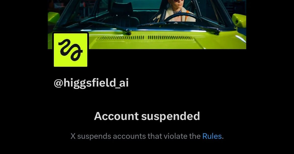 Сообщение о блокировке аккаунта Higgsfield