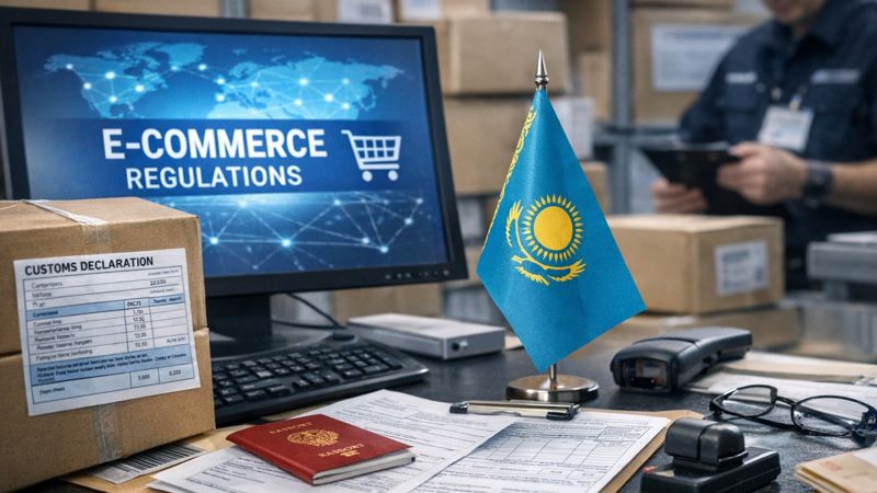 монитор с надписью е-коммерс , Китай, пошлины