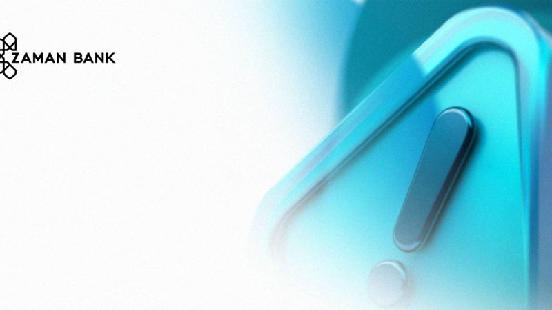 Заман банк, логотип со знаком "Внимание"