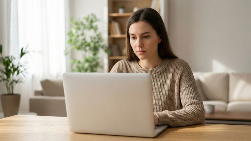 девушка за ноутбуком, работа из дома, удаленка