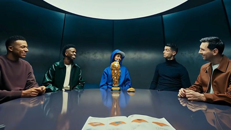 футболисты Лионель Месси, Криштиану Роналду, Килиан Мбаппе и Винисиус Жуниор