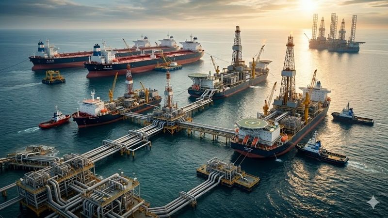 нефтяной танкер разгружается в порту