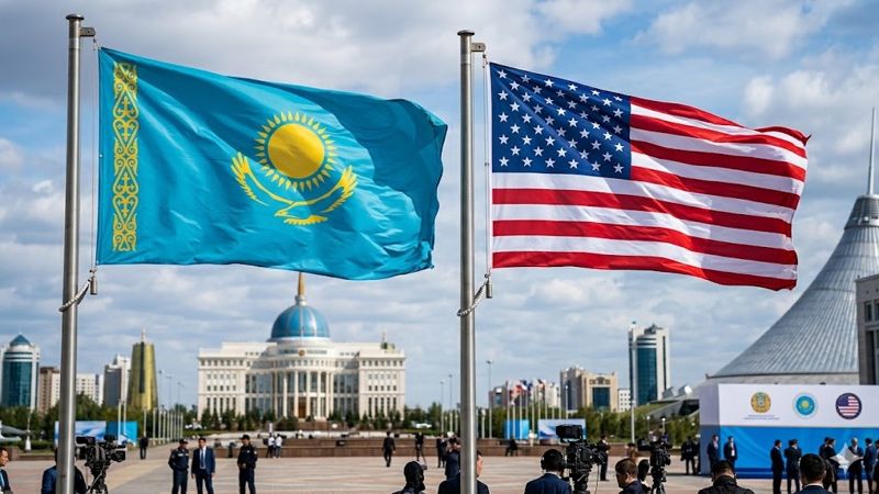 Флаги Казахстана и США