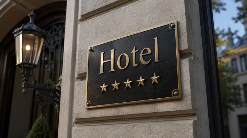 ИИ рисунок - табличка с надписью Hotel и пять звёзд