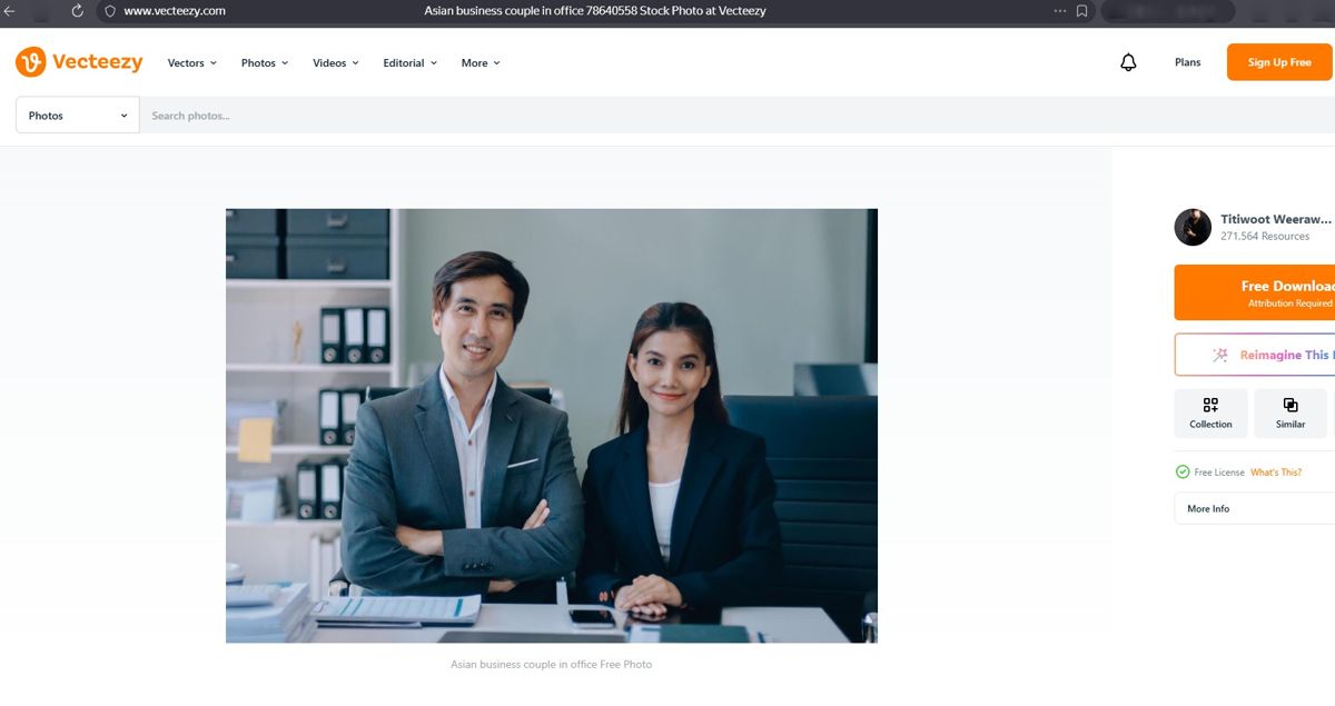 Скриншот сайта vecteezy.com с офисными работниками